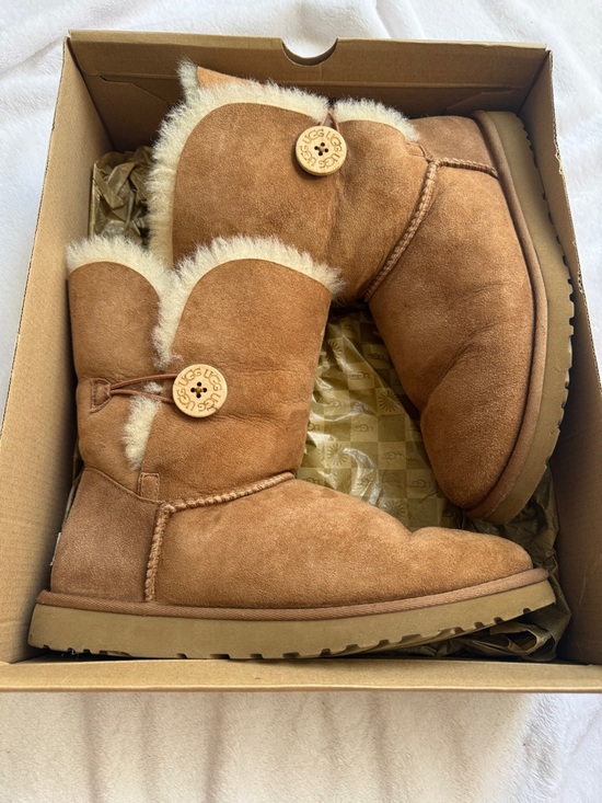 UGG Shoes - UGG Chestnut Suede Button Mid-Calf Shearling Boots